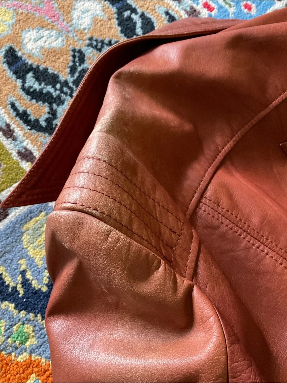 Men's Vintage Red Brown Leather Button Jacket Size 40